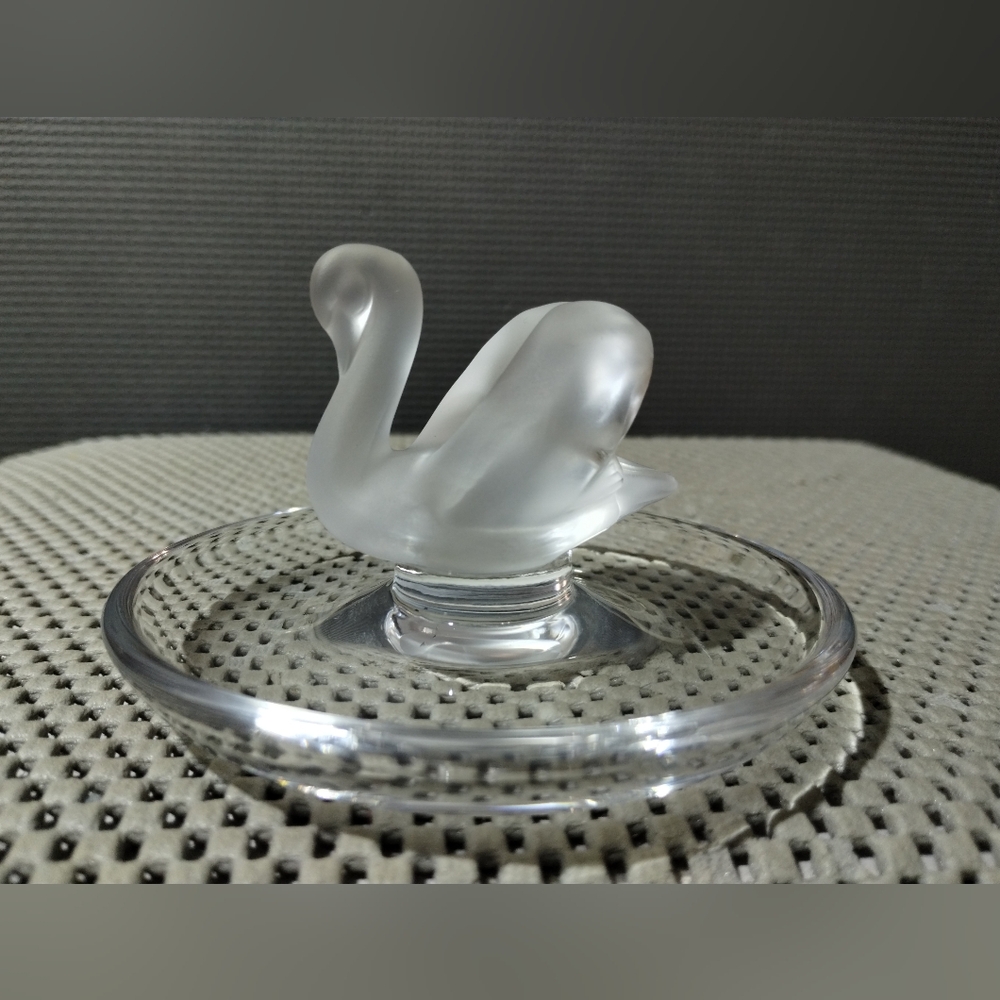 Lalique Frosted Clear Glass Swan Ring Dish Tray Made in France